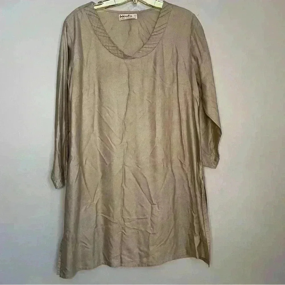 Fabindia Silk/Cotton Tunic, Golden Tan Color, 3/4 Sleeves, Size L NWOT